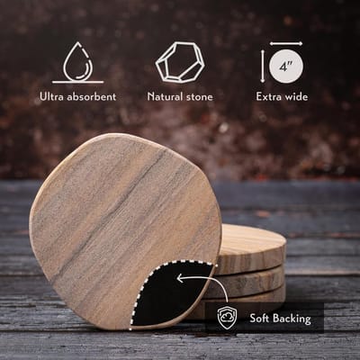 Absorberende Onderzetters - Drankonderzetters Steen - Dranken Beschermen - Natuurlijk Zandsteen - 10 cm Rond - Bruin