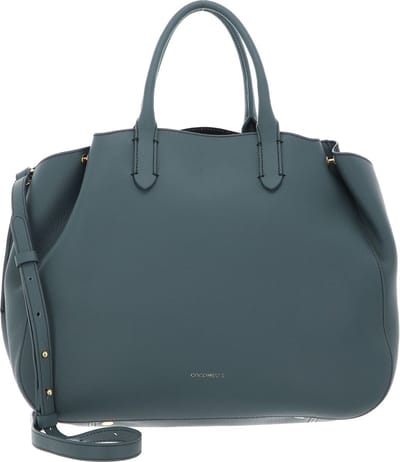 COCCINELLE Leren Handtas Schoudertas Coccinellesoft Wear Handbag Double Grainy Leather Kale Green / Noir Groen