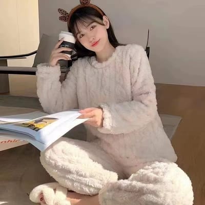 Warme Dames Pyjama Set van Flanel – Zachte Winter Pyjama in Grote Maten – Lange Mouwen – Loungewear & Homewear – Herfst/Winter Nachtkleding