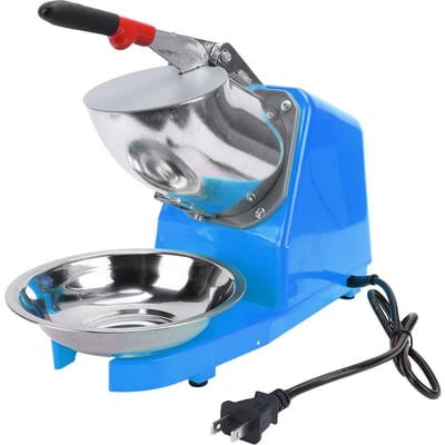 Broyeur à glace électrique 380 W en acier inoxydable, double lame, pour la fabrication de cornets de glace pilée et de neige, pour la maison L bleu