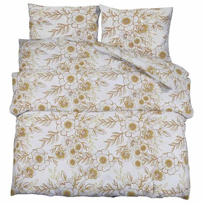 vidaXL - Dekbedovertrekset - 200x200 - cm - katoen - wit - en - bruin