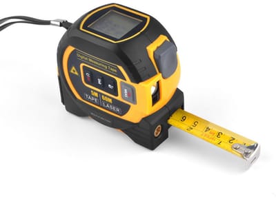 EXCITAT 3-in-1 laser rolmaat - alles-in-één gereedschap rolmaat - laser afstandsmeter rolmaat - met LCD-achtergrondverlichting voor het meten van afstand, oppervlakte en volume - geel