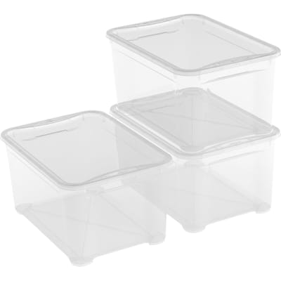 Curver KIS T-Box opbergdoos met deksel - 47 liter - Set van 3 - 55,5 x 39 x 28,5 cm - Transparant - Premium opbergoplossing, duurzaam kunststof,