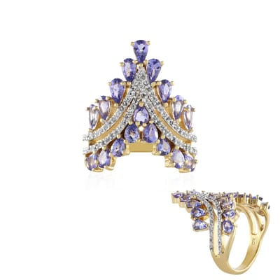 Cavill - Vergulde 925 Sterling Zilveren Ring met 2,7 ct Peervormige Tanzaniet en Witte Topaas - Elegant Blauw Sieraad - Ringen voor Dames