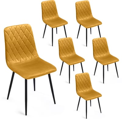 Lina® Elisia Eetkamerstoelen - Fel Geel - Stoel - Set van 6 - Velvet