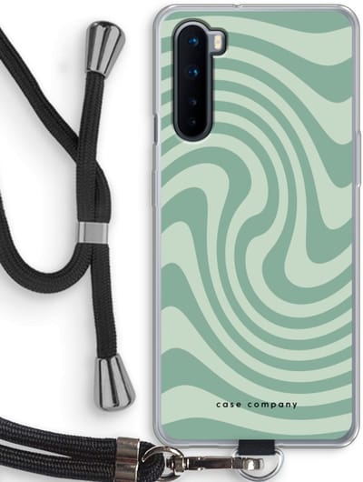 Case Company® - Hoesje met koord geschikt voor OnePlus Nord hoesje met Koord - Swirl Groen - Telefoonhoesje met Zwart Koord - Bescherming aan alle Kanten en Over de Schermrand