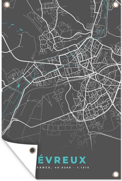 Muurdecoratie Évreux - Plattegrond - Kaart - Stadskaart - Frankrijk - 120x180 cm - Tuinposter - Tuindoek