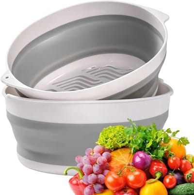 Opvouwbaar Keukenzeef - Saladeschaal Groentewasmand - Dagelijks Koken - Dubbellaags Ontwerp - 33x27x5 cm - Grijs