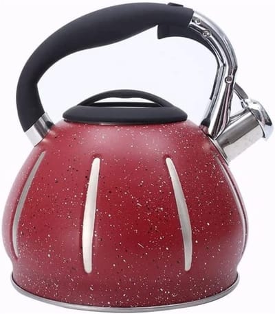 Theeketel Roestvrij Staal - Waterkoker Camping - Koffie Thee Zetten - Fluitend Geluid - 3 Liter - Rood