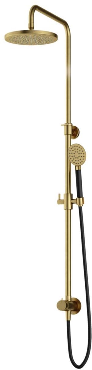 Hotbath Cobber M538 opbouw regendoucheset zonder mengkraan met ronde handdouche en 20cm ronde hoofddouche aan glijstang geborsteld messing PVD
