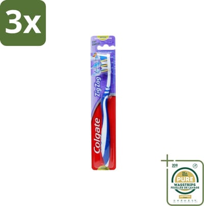 3 x Colgate - Tandenborstel - ZigZag Medium - 1 Tandenborstel - Grootverpakking - Tandenborstel - Reiniging - Tandplak - Mondhygiëne - Zigzag Borstelharen