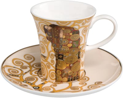 Goebel - Gustav Klimt | Kop en schotel De vervulling | Porselein - 100ml - met echt goud - 2 stuks