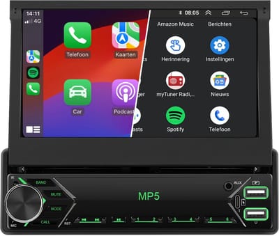Universeel 1 DIN | Klapscherm 7 inch | Draadloos CarPlay & Android Auto | Autoradio