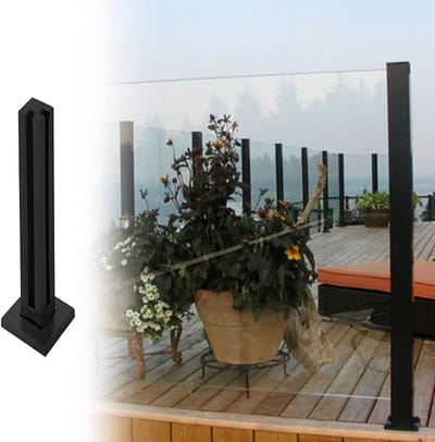 Leuningpaal Glas - Hekwerk Pilaar - Balkon Afscheiding - Geborsteld Staal - 100 cm Hoog - Zwart