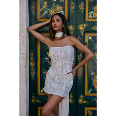 boohoo Dames Doorzichtige Kanten Bandeau Corset Top | Wit | Maat: 34