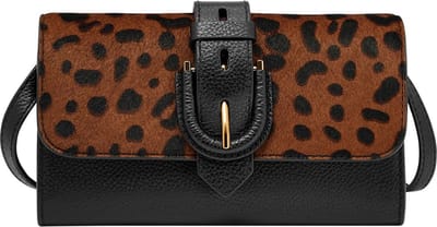 FOSSIL Portemonnee Schoudertas Harwell Wallet Crossbody Leopard Lichtbruin