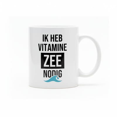 “Ik Heb Vitamine Zee Nodig” Mok – Grappige Nederlandse Strandliefhebber Koffiemok 330 ml