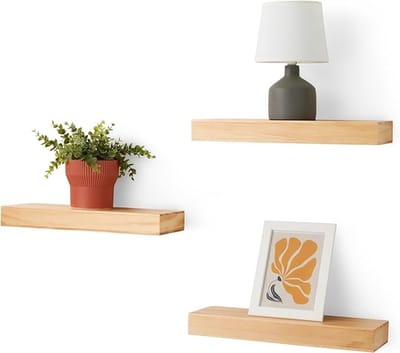Zwevende houten wandplank, 40 cm, set van 3, grenenhout