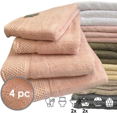 iSleep Deluxe Badtextiel - Voordeelset (4 delig) - 2x Handdoek 60x110 cm - 2x Badlaken 70x140 cm - Roze