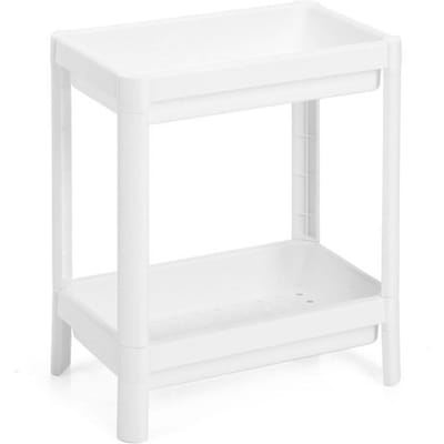 Étagère de Rangement de Sol de Salle de Bain à 2 Niveaux avec Trou de Drainage Multifonctionnelle Stable Économiseuse d'Espace Debout white