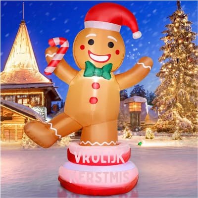 Feestelijke Peperkoek Man Tuindecoratie Met Licht-152Cm Opblaasbare Kerst Patio Figuur Met Suikerstok-Weerbestendig Nieuwjaarsdecoratie Voor Binnen-Buiten-Gazon-Tuin-Feest-Winkels