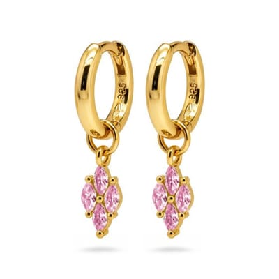Karma Oorhangers Ruit Zirkonias Licht Roze Goudkleurig