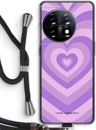 Case Company® - Hoesje met koord geschikt voor OnePlus 11 hoesje met Koord - Hart Paars - Telefoonhoesje met Zwart Koord - Bescherming aan alle Kanten en Over de Schermrand