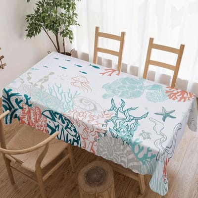 Couronne de fleurs du Jour de l'Indépendance Nappe rectangulaire imperméable Fleur étoile rouge bleue Drapeau USA Housse de table pour dîner cuisine 90x140cm