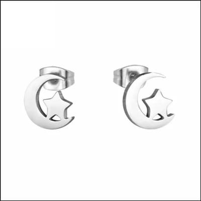 Aramat Jewels | Oorbellen | RVS Oorbellen Maan en Ster 10mm - Celestial Oorstekers | Zilverkleur - 10x8mm | |9mm | Staal | Kinderen, Volwassenen | Verkleurd niet