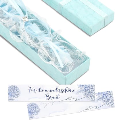 Bruids Kousenband - Blauwe Kant - Bruiloft Accessoire - Met Wenskaart - 26.5 x 5 cm - Blauw