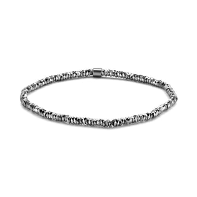 Frank 1967 7FB-0560 Kralen Armband - Heren - Rekbaar - 19 cm - Hematiet - 3 mm Doorsnee - Antraciet