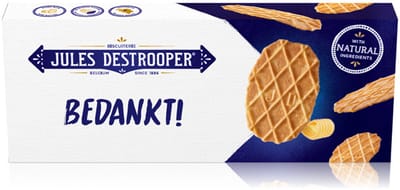 Jules Destrooper Natuurboterwafels "Bedankt!" 100g - bedankt cadeautje - cadeaudoos