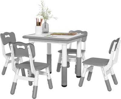 AIYAPLAY-Kindertafel en stoelenset-60x60x58cm-MDF-Grijs