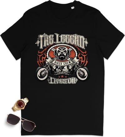 Heren en Dames t shirt met print - Motor Biker - Maten: S t/m 3XL - Shirt kleur: zwart en khaki.