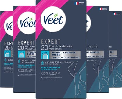 Veet - Expert - Koude Wasstrips - Benen (Sensitive) 20st - 5 Stuks - Voordeelverpakking