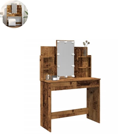 Kaptafel met spiegel - Make up tafel - Make up - Toilettafel - Met lades - 96x40x142 cm - Oud Hout
