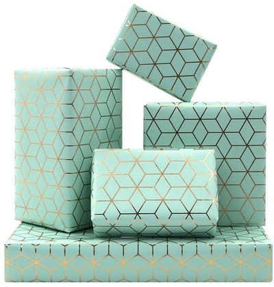 Dailygoods- Cadeaupapier Luxe - Geometrisch Patroon - Goudfolie - 50 x 70 cm - 4 Vellen - Voor Verjaardag/Bruiloft - Inpakpapier