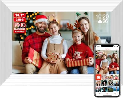 QCREA Frameo 10,1 inch Smart WiFi digitale fotolijst, digitale fotolijsten laden van telefoon, elektronische fotolijst ingebouwde 32 GB opslag, WiFi fotolijst digitaal met app - wit