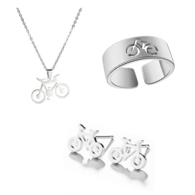 SportPresent®- Sieradenset - Fiets - Oorbellen - Ketting - Ring - Breed - Wielrennen - Sieraad - Kado - Sport - Teamkado - Sportsieraad