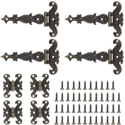 Dailygoods- Scharnieren 8 Stuks - Vintage Bronzen T-vormige Scharnieren - Kleine Scharnieren - Decoratieve Scharnierschroeven - Antieke Houten Scharnieren - Hoogwaardig Materiaal - Deurscharnier