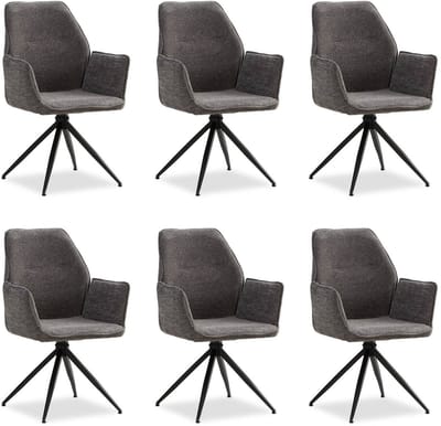 Homestyle4u Eetkamerstoelen - 6 Stoelen - met armleuningen - Draaibare - Chenille Wol Grijs