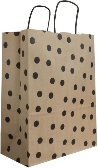 8 Cadeautasjes - Kraft papier met Zwarte stippen - 18x8x22cm - Papier