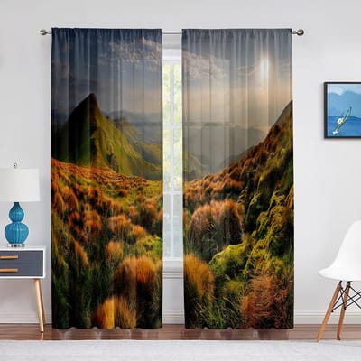 Landschap Natuur Berg Bos Wolken Transparante Voile Gordijnen voor Woonkamer Chiffon Slaapkamer Decor Tule Gordijnen Raamgordijnen 1 PCS W100XH250cm&Grommet Top