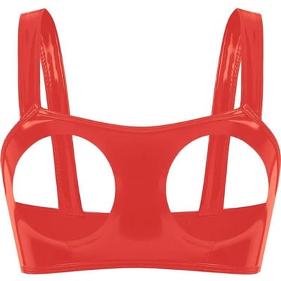 S-3XL Natte Look PVC Crop Tops Glanzend PU Leer Uitgesneden Buste Bustier Tanktop Panty's Sexy Cropped Clubwear Croptop Camisole Vest XXXL red