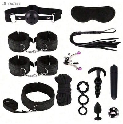Oneay BDSM bondage 15-delige set, hoogwaardige seksspeelgoedset voor stellen, SM-set voor volwassenen, anale inserter voor man en vrouw, penisring, handboeien bondage SM-set, seksspeelgoed
