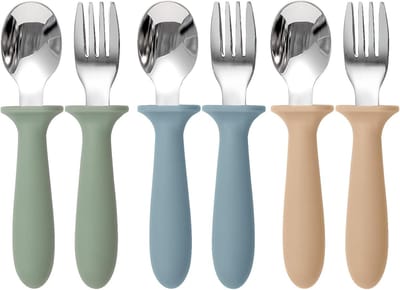 Peuter Bestek Set - Veilig & Comfortabel Siliconen Handvat - Van Duurzaam 18/8 RVS - Eenvoudig Schoon te Maken - Ideaal voor Zelfstandig Leren Eten - 6-Delige Set