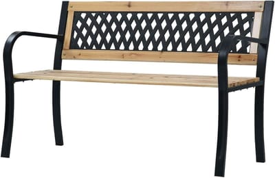 Tuinbank Hout - Buitenbank - Ontspannen Buiten - Stevig Stalen Frame - 120 cm - Natuurlijk