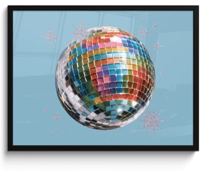 Poster in lijst - Fotolijst 70x50 cm - Posters - Discobal - Glinsterende sterren - Regenboog - Posterlijst zwart - Decoratie - Wanddecoratie woonkamer - Muurdecoratie slaapkamer