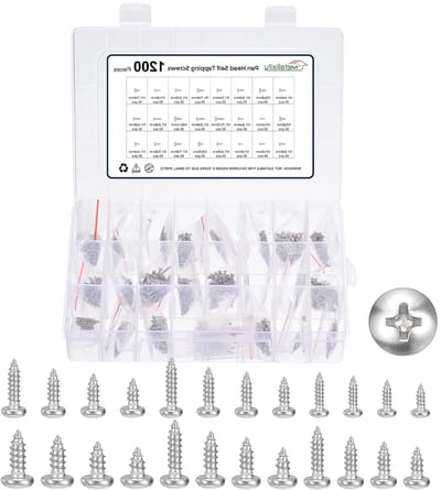Pan Head Zelftappende Schroeven Set (M1/M1.2/M1.4/M1.5/M1.7/M2) 1200 Stuks, RVS 304 Assortiment voor Metaal, Hout en Kunststof, Duurzaam en Roestvrij
