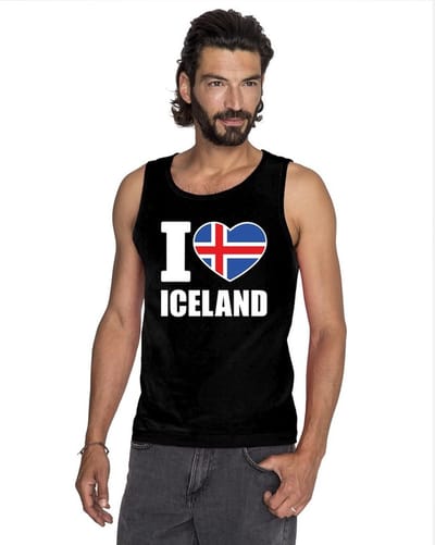 Zwart I love Ijsland supporter singlet shirt/ tanktop heren - Ijslands shirt heren S